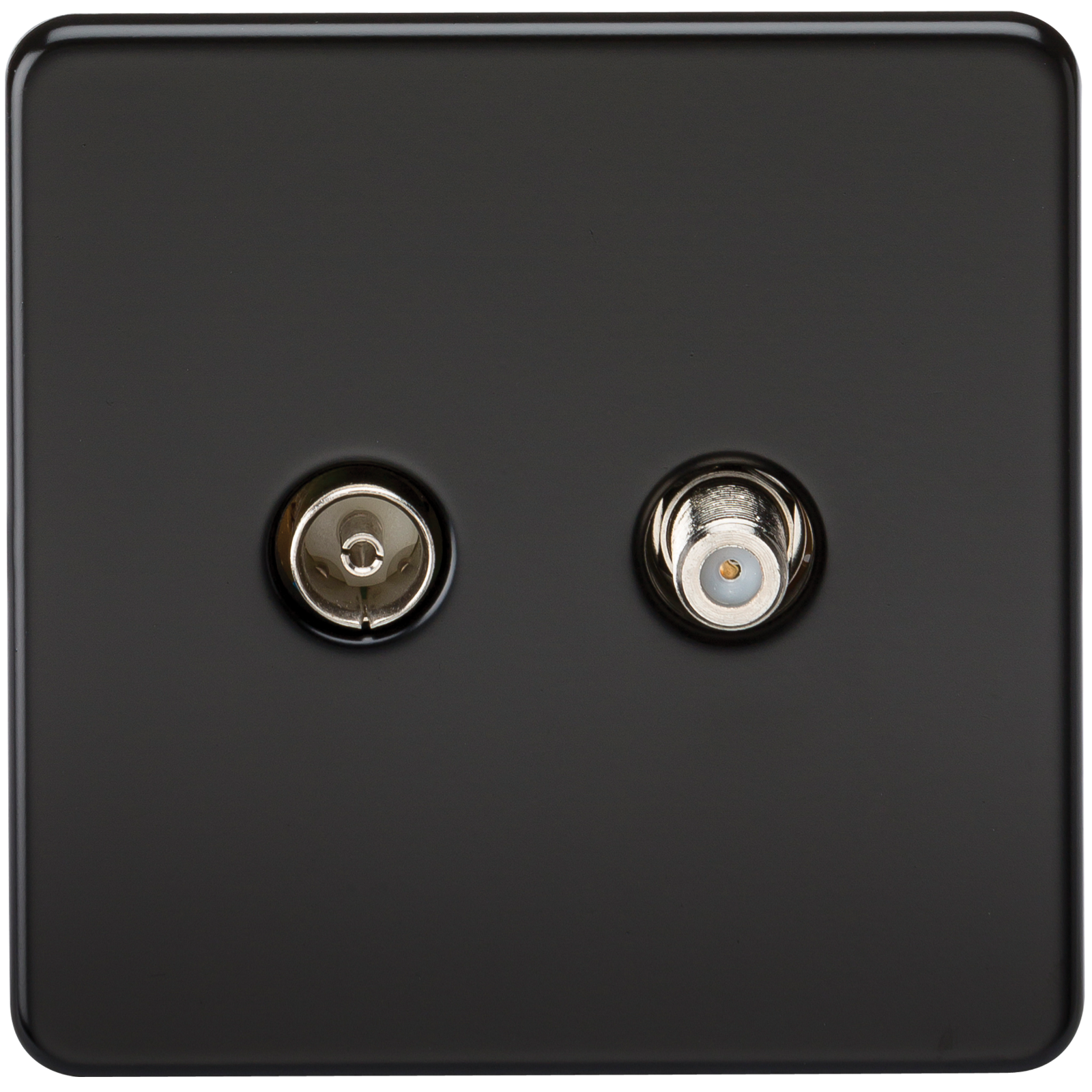 Coaxial TV and SAT TV Outlet 1G Screwless Matt Black Isolated Wall Plate