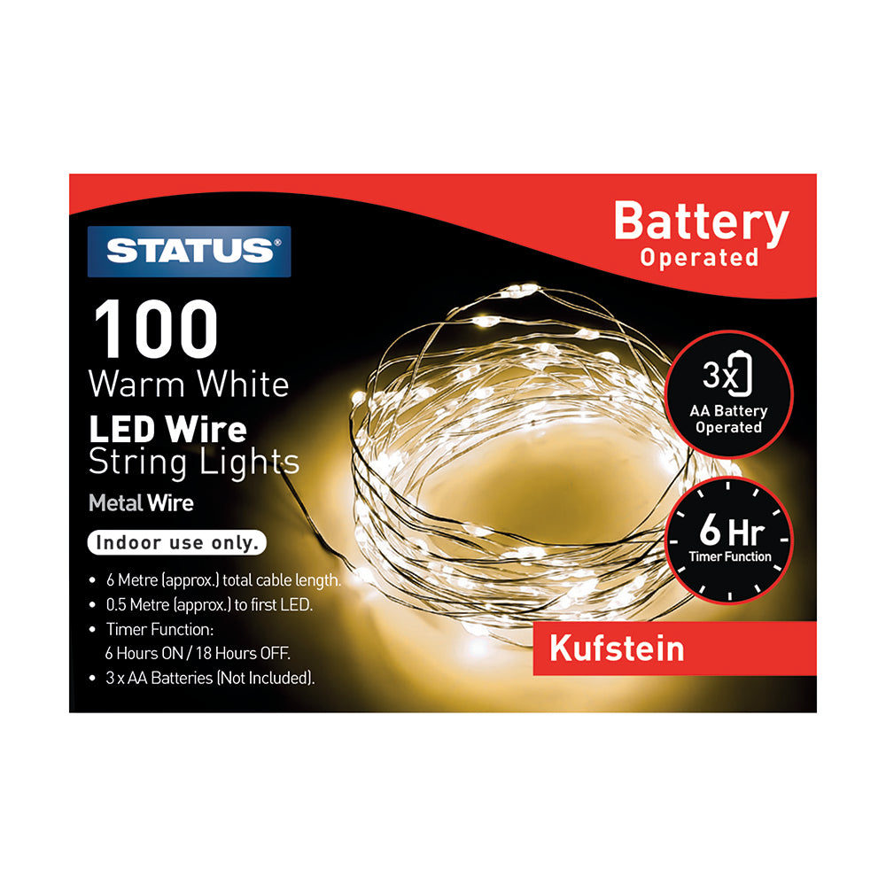 100 Micro LED Indoor Battery Wire Lights - Warm White