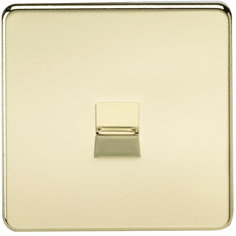 Screwless Polished Brass Telephone Master Socket Flush Wall Socket