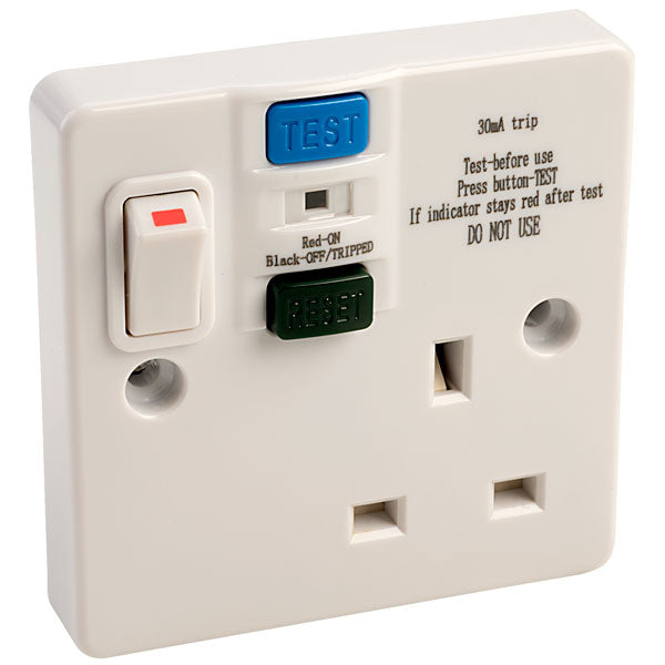 RCD 1 Gang Switched Socket, White