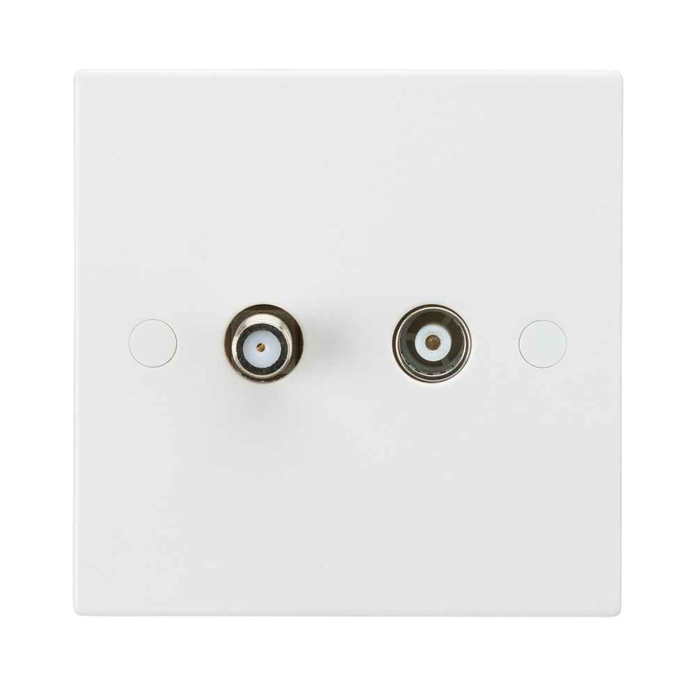 White Twin Coaxial and Satellite TV Outlet Isolated Single Wall Plate