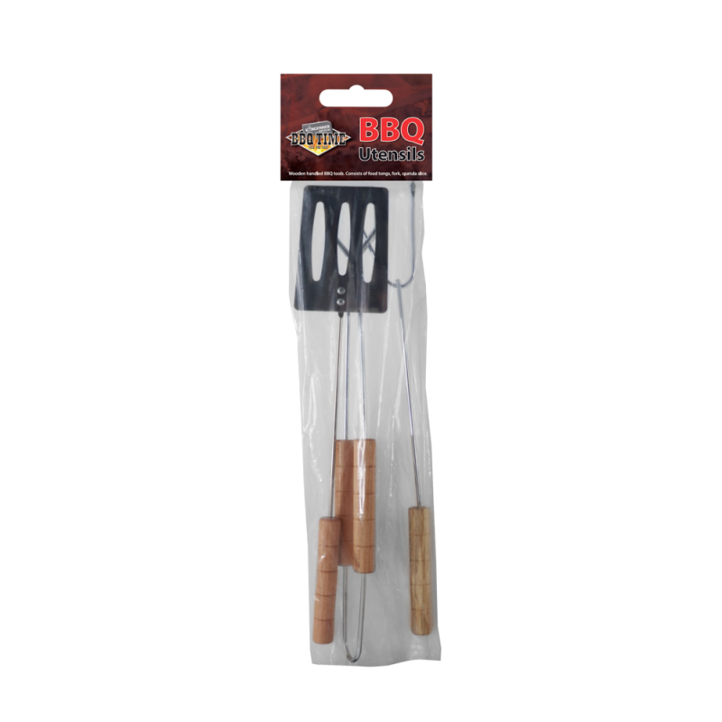 3 Piece Wooden Handle BBQ Tool Set