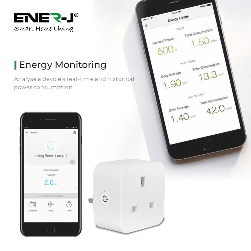 13A WiFi Smart Plug, UK BS Plug, With Energy Monitor