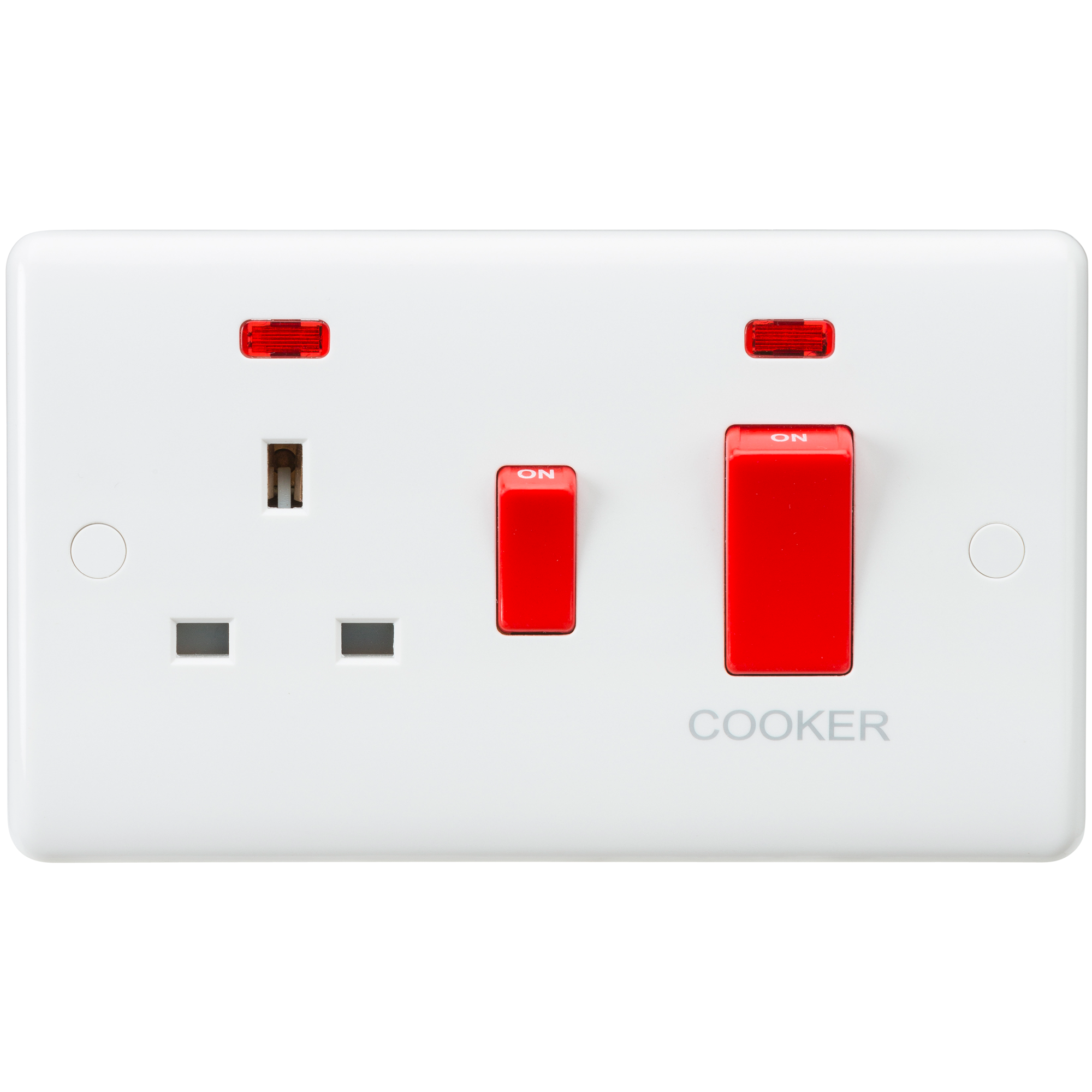 Curved Edge 45A DP Switch and 13A Switched Socket with neons
