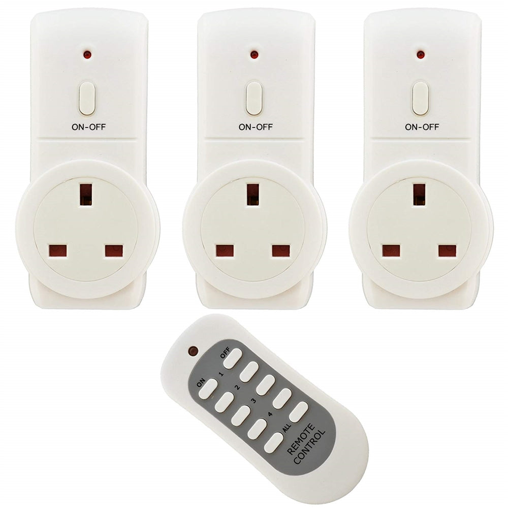 20M Eco Remote Switch Control Mains Power Plug Socket - 3 Pack