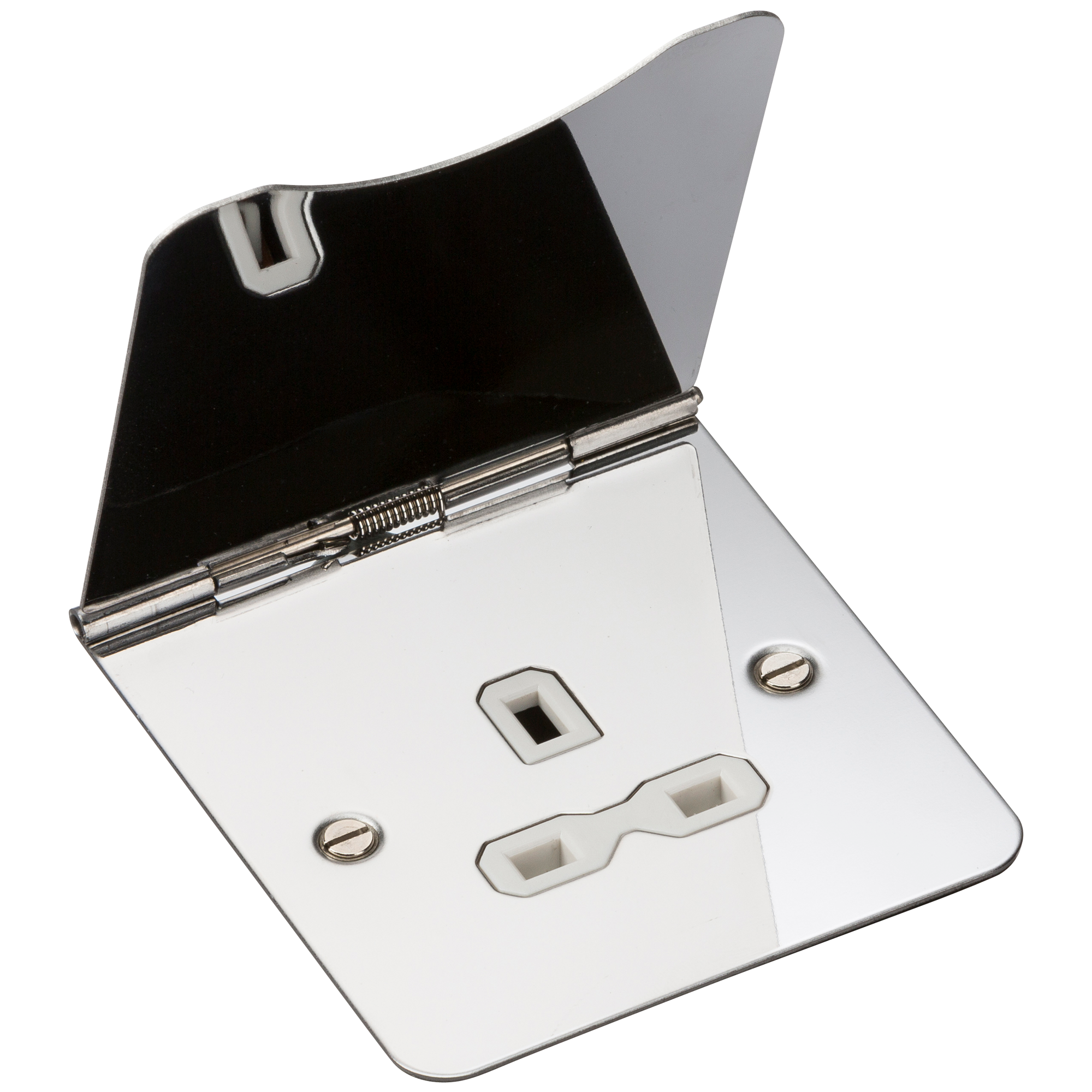13A 1 Gang UK 3 Pin Unswitched Flat Plate Floor Socket - Polished Chrome