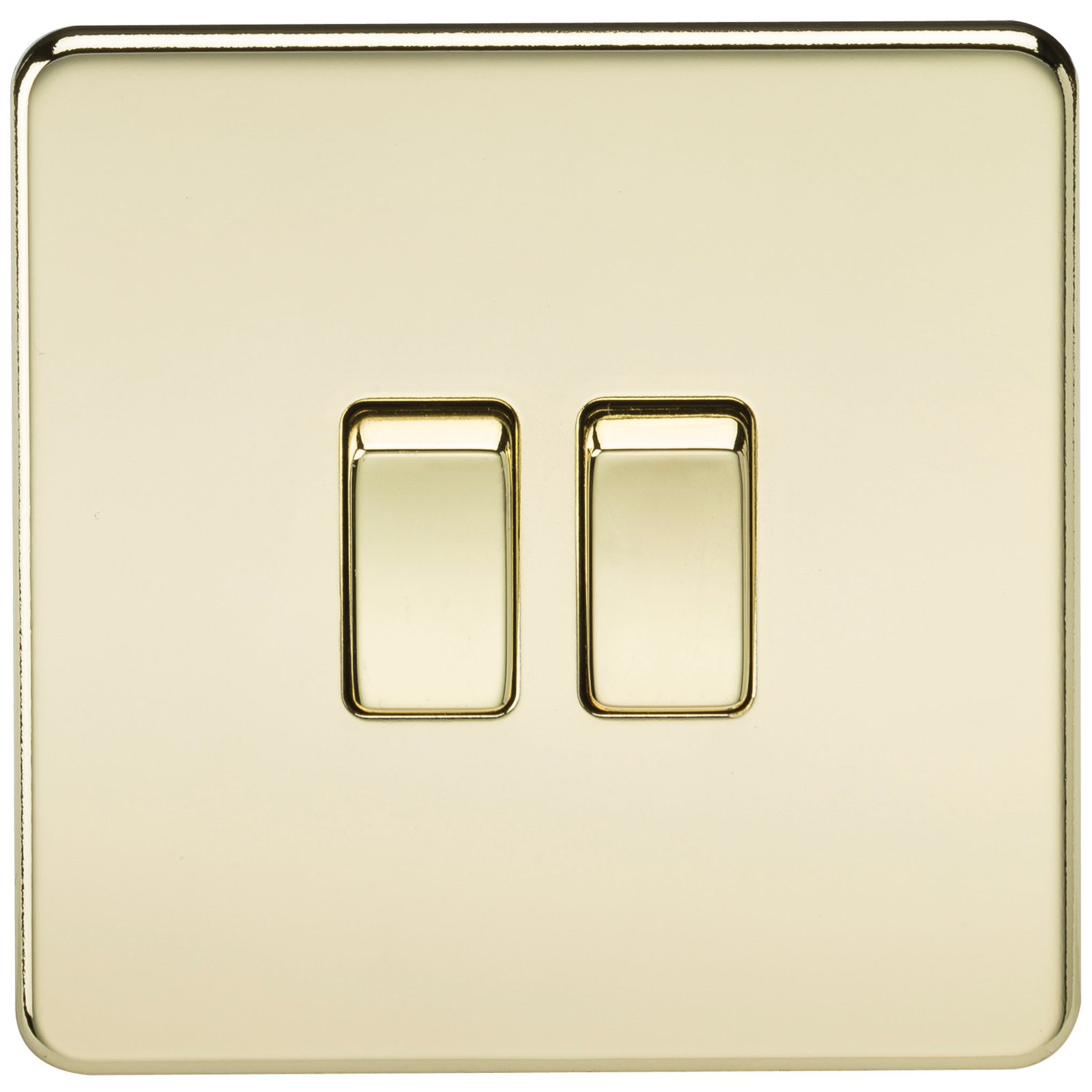 10A 2G 2 Way 230V Screwless Polished Brass Electric Wall Plate Switch