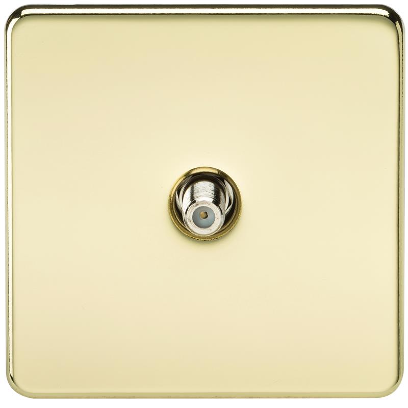 SAT TV Outlet 1G Screwless Polished Brass Non-Isolated Wall Plate