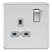 Screwless 13A 1G DP switched Socket - Brushed Chrome with grey Insert