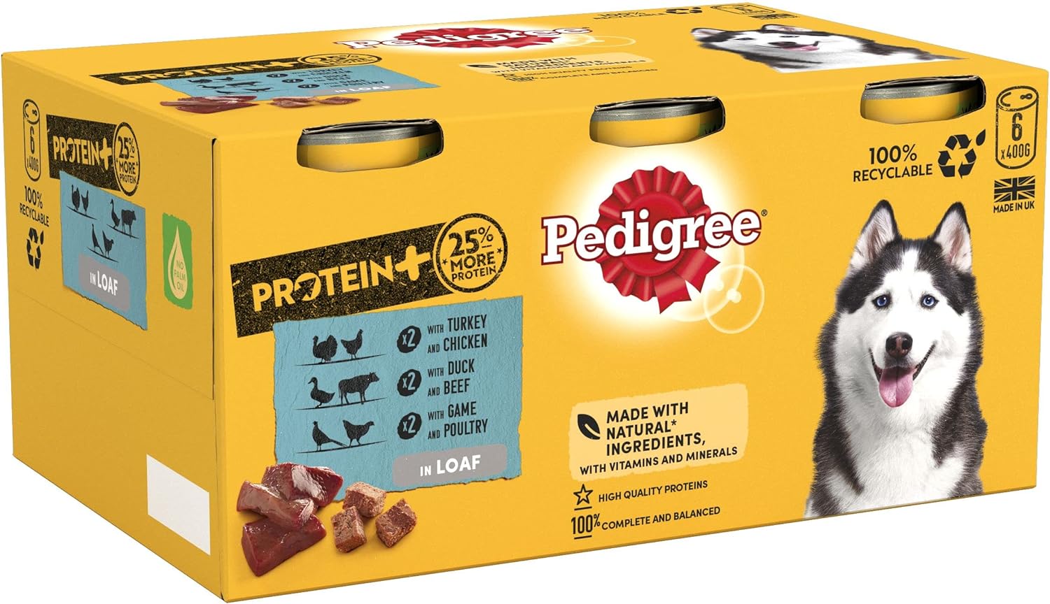 Pedigree Protein Plus Dog Food Tins – 6 x 400g | High Protein Wet Dog Food
