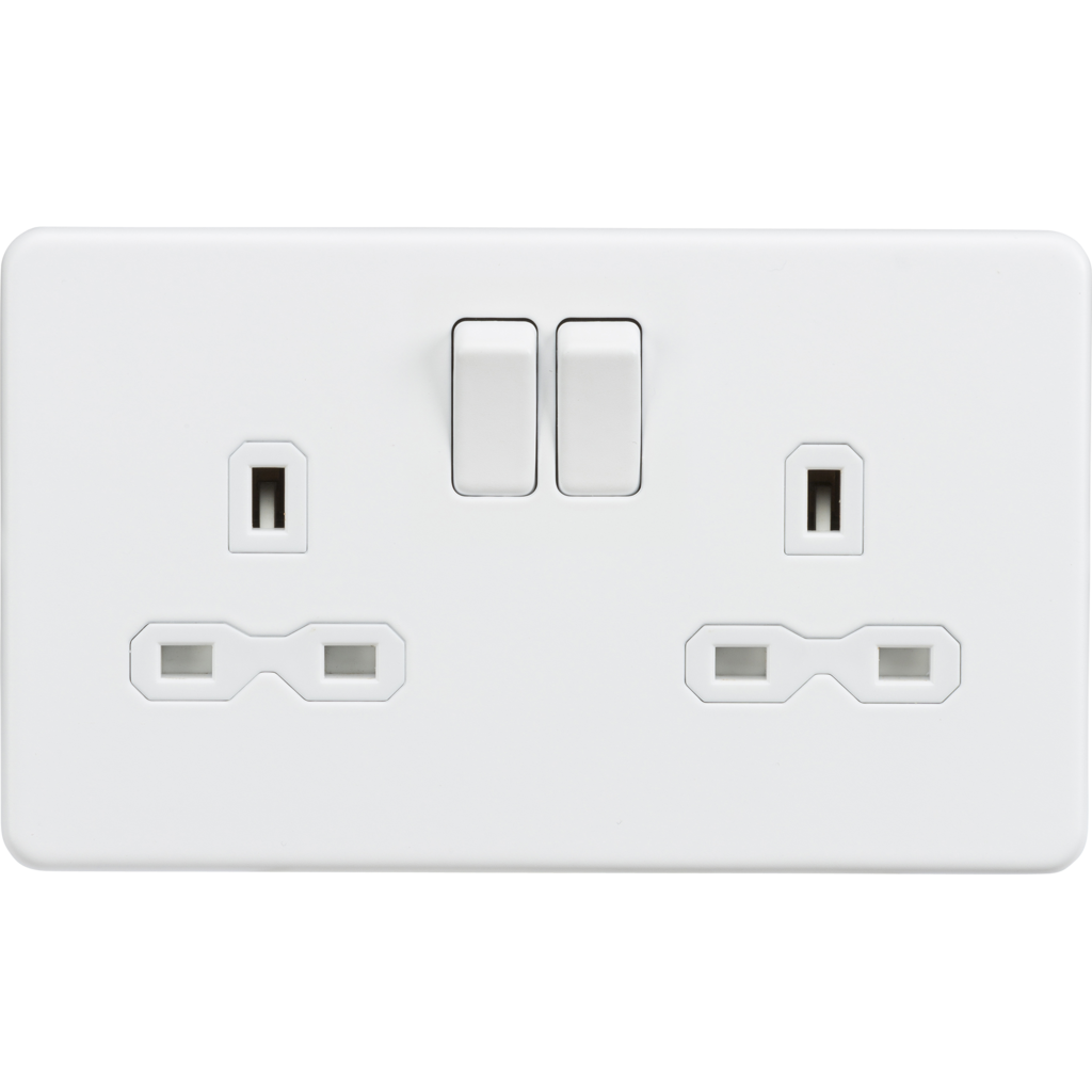 Screwless 13A 2G DP switched socket - Matt white