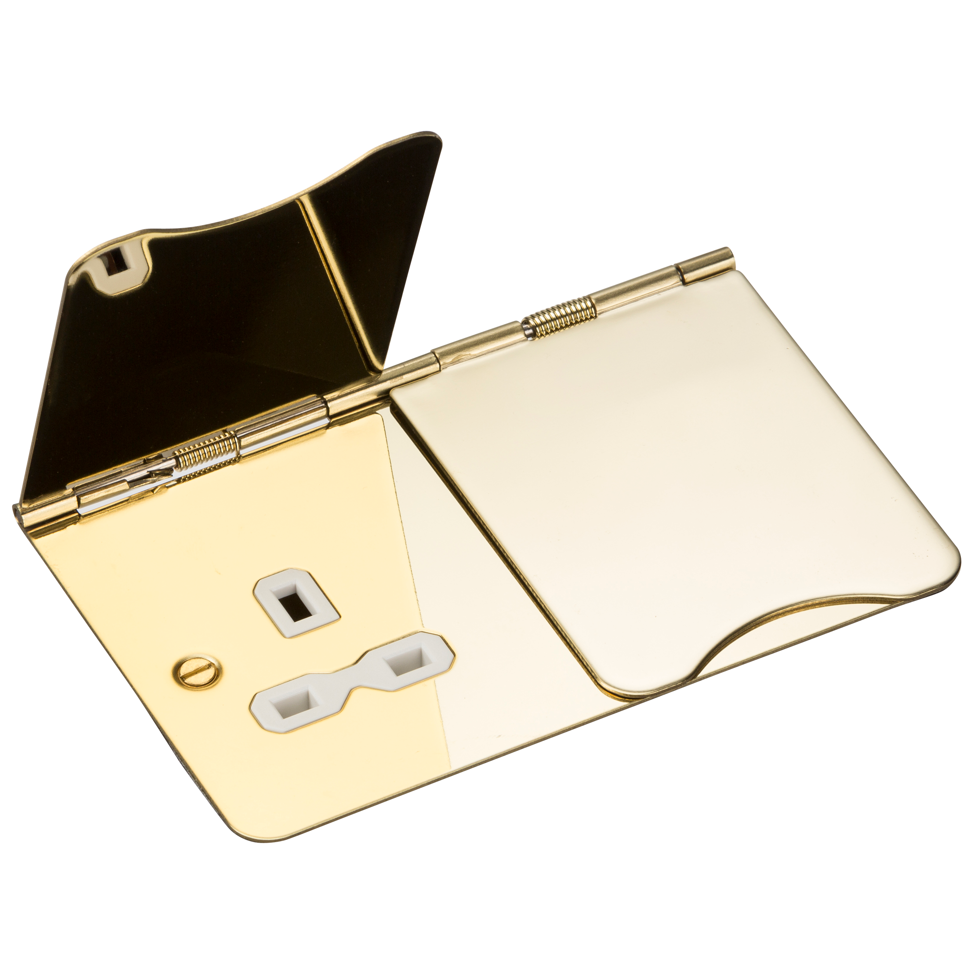 2G Unswitched Flat Plate Floor Socket - Polished Brass, White Insert