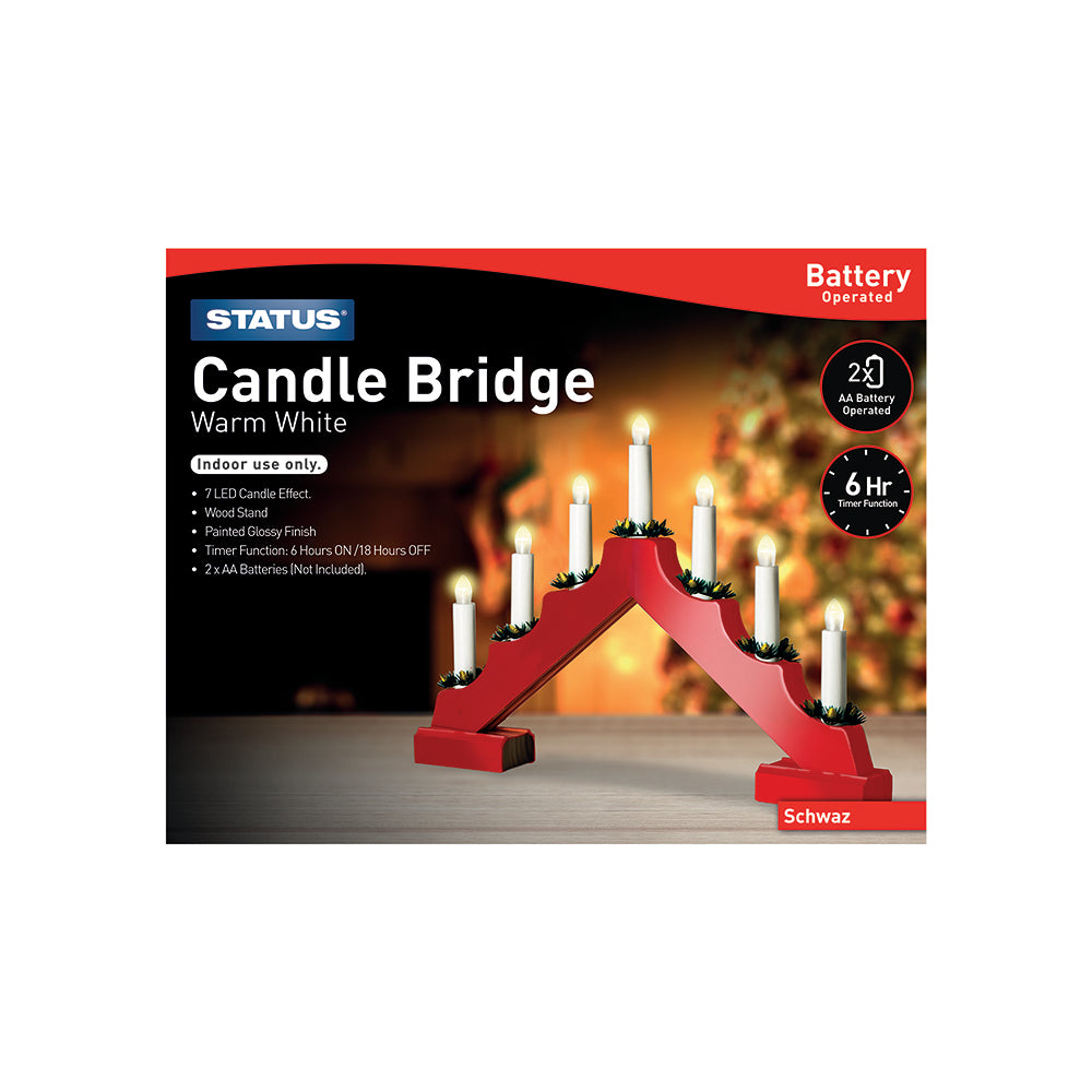 7 LED Indoor Battery Red Candle Bridge - Warm White