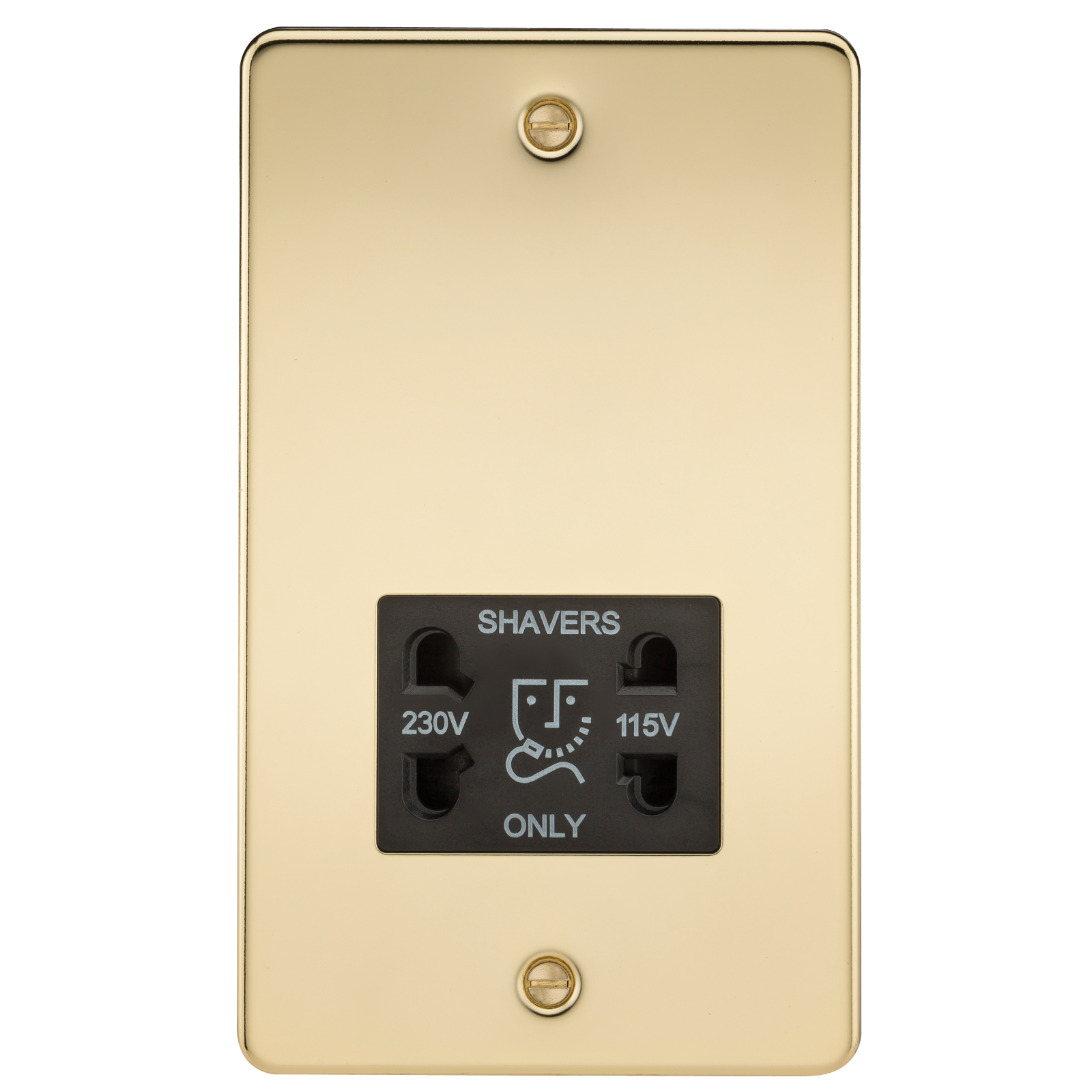 Flat Plate 115/230V dual voltage shaver socket - polished brass with black insert