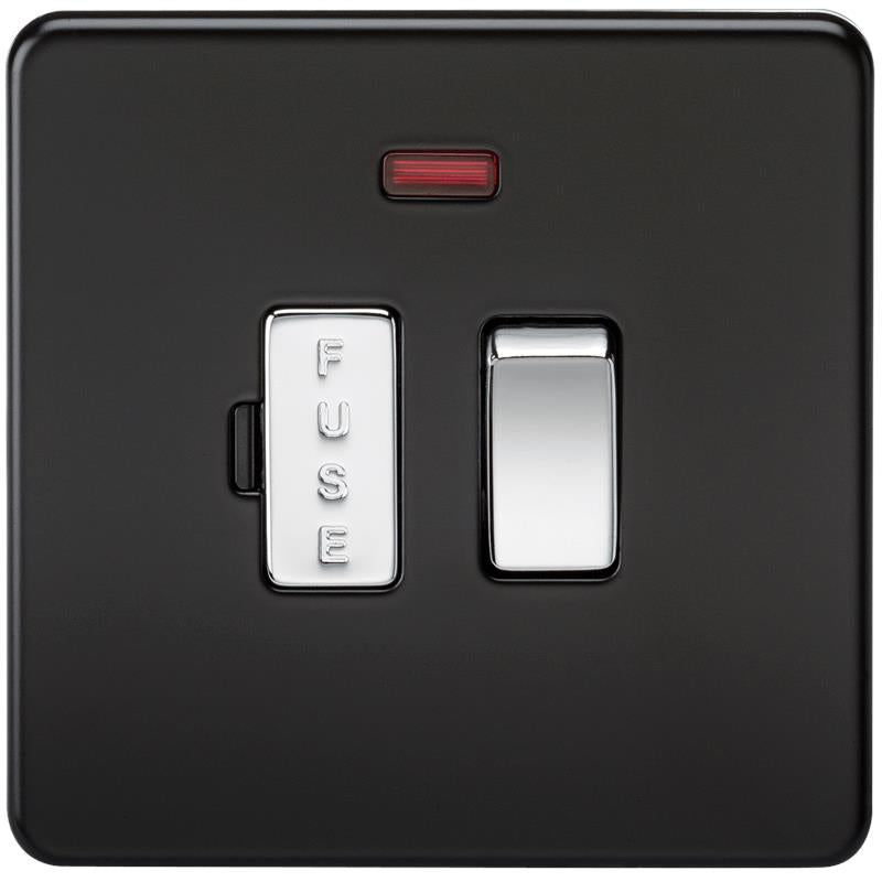 13A Screwless Matt Black Switched Fused Spur Connector Unit with Neon