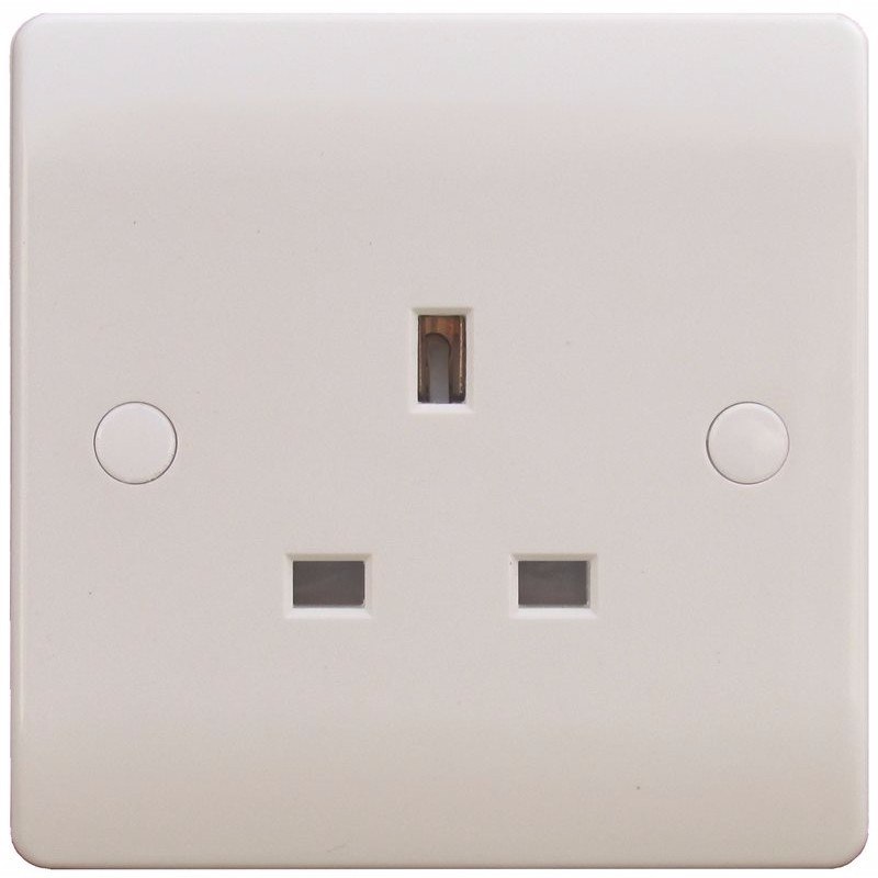 Sline 13A White 1G Single 230V UK 3 Pin Unswitched Electric Wall Socket