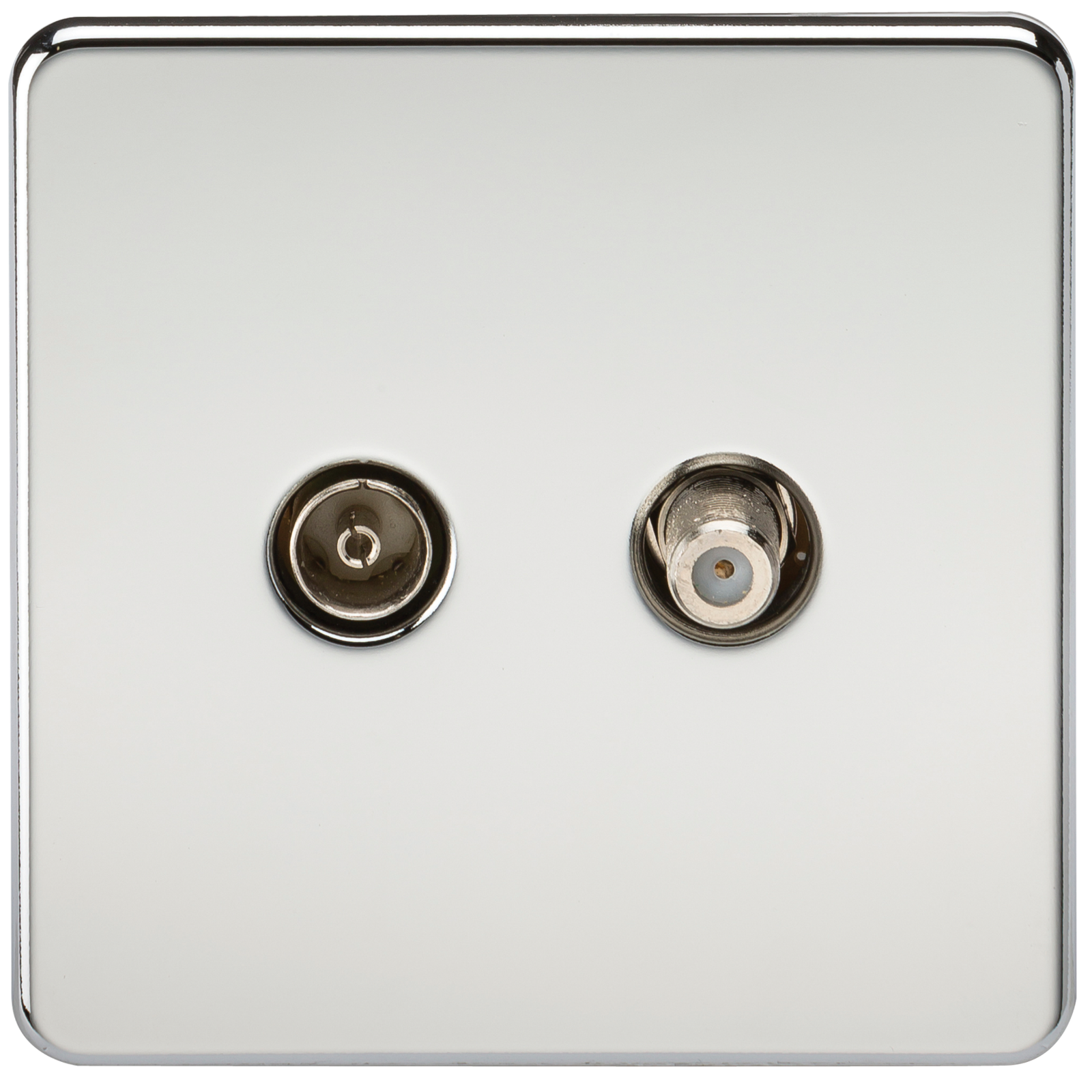 Coaxial TV and SAT TV Outlet 1G Screwless Polished Chrome Isolated Wall Plate