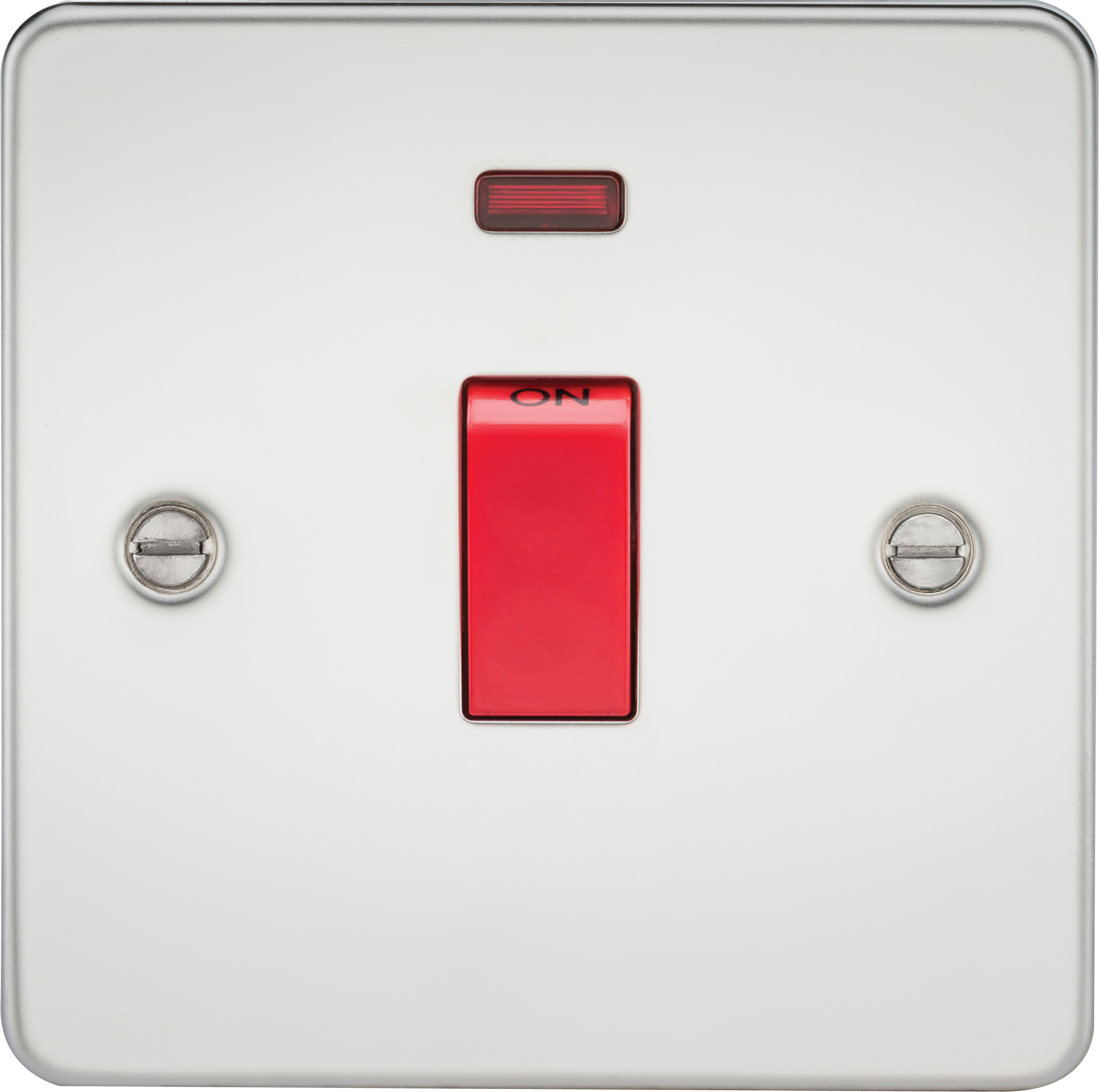 Flat Plate 45A 1G DP switch with neon - polished chrome