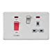 Screwless 45A DP switch and 13A switched socket with neons - brushed chrome with grey insert