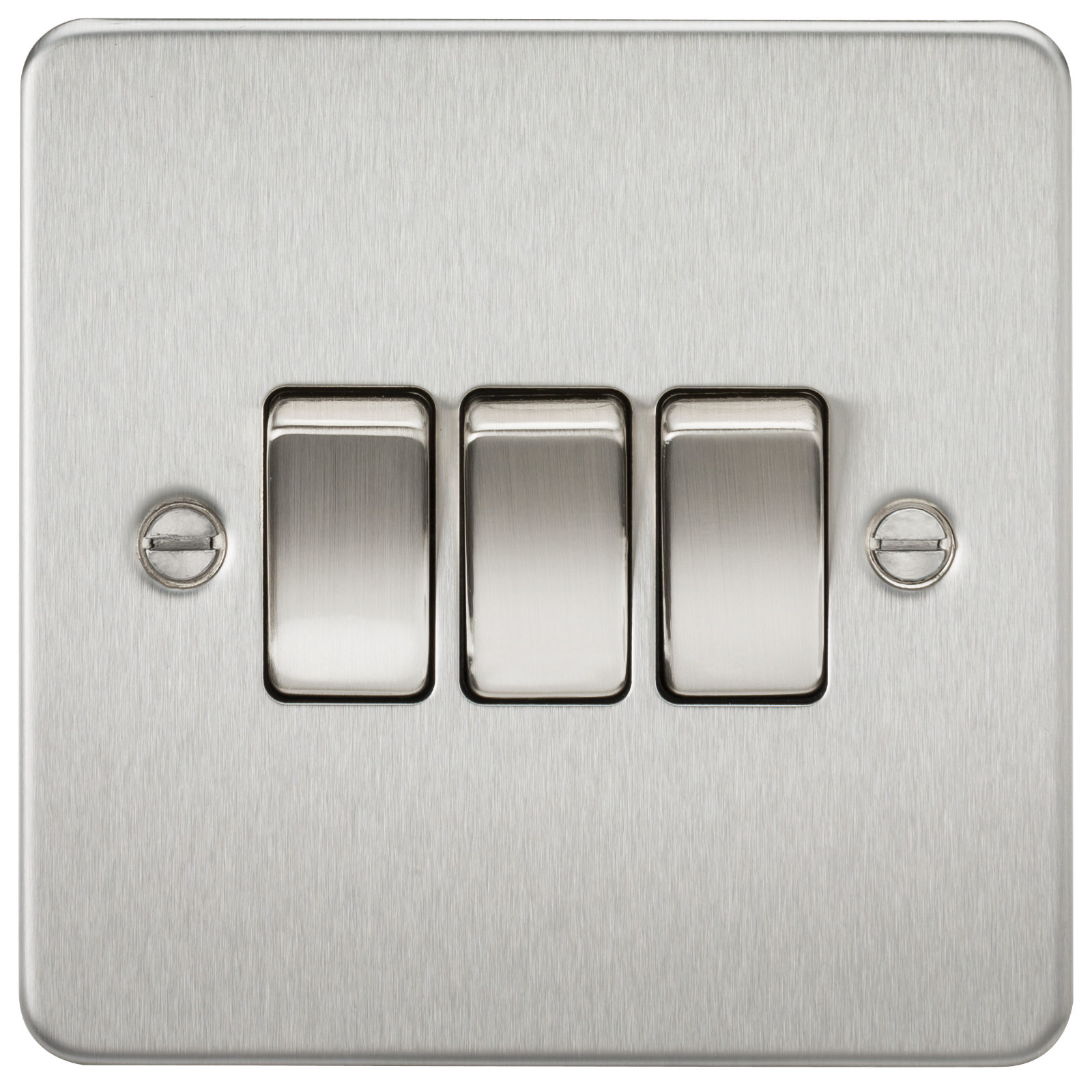 Flat Plate 10AX 3G 2-way switch - brushed chrome