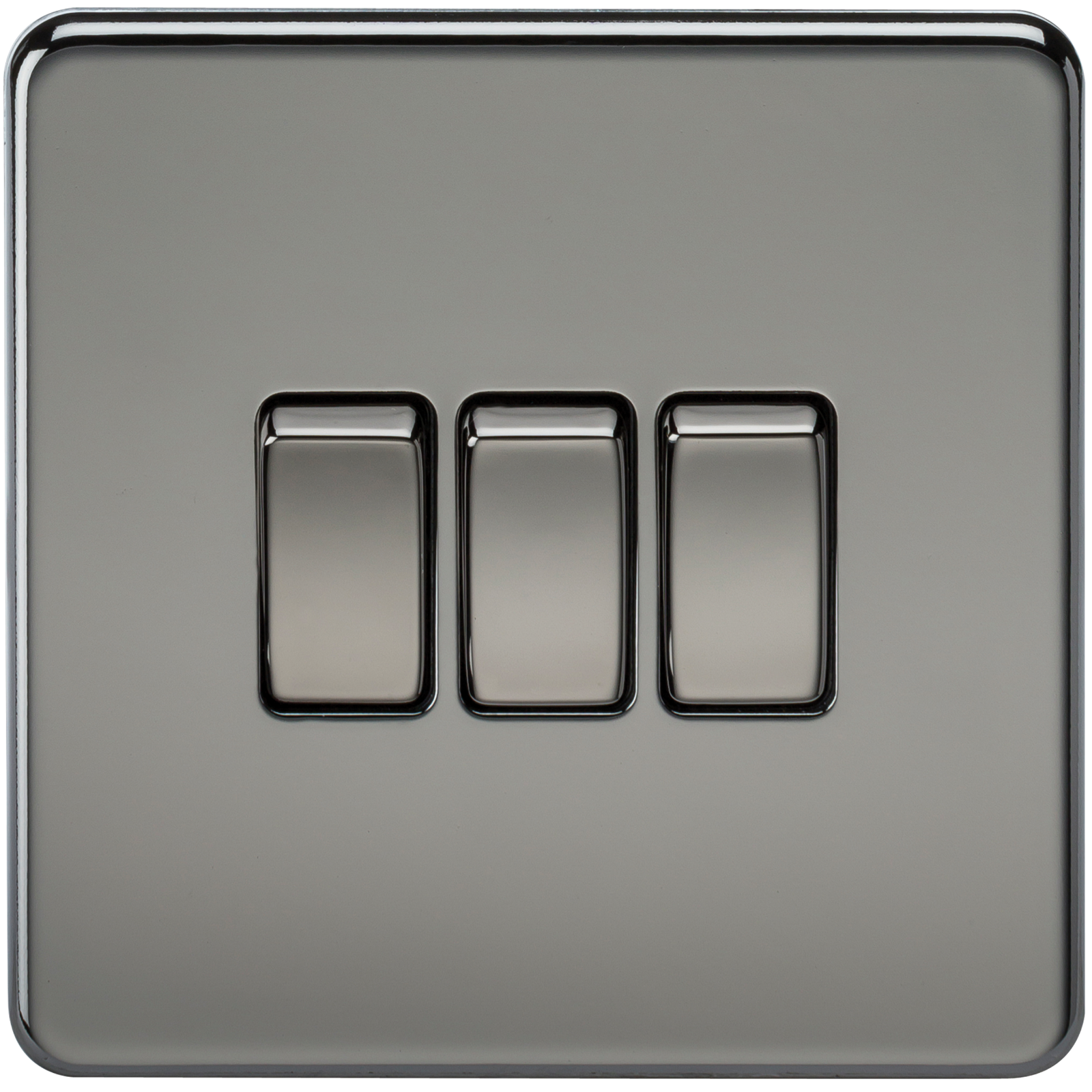 10A 3G 2 Way 230V Screwless Black Nickel Electric Wall Plate Switch