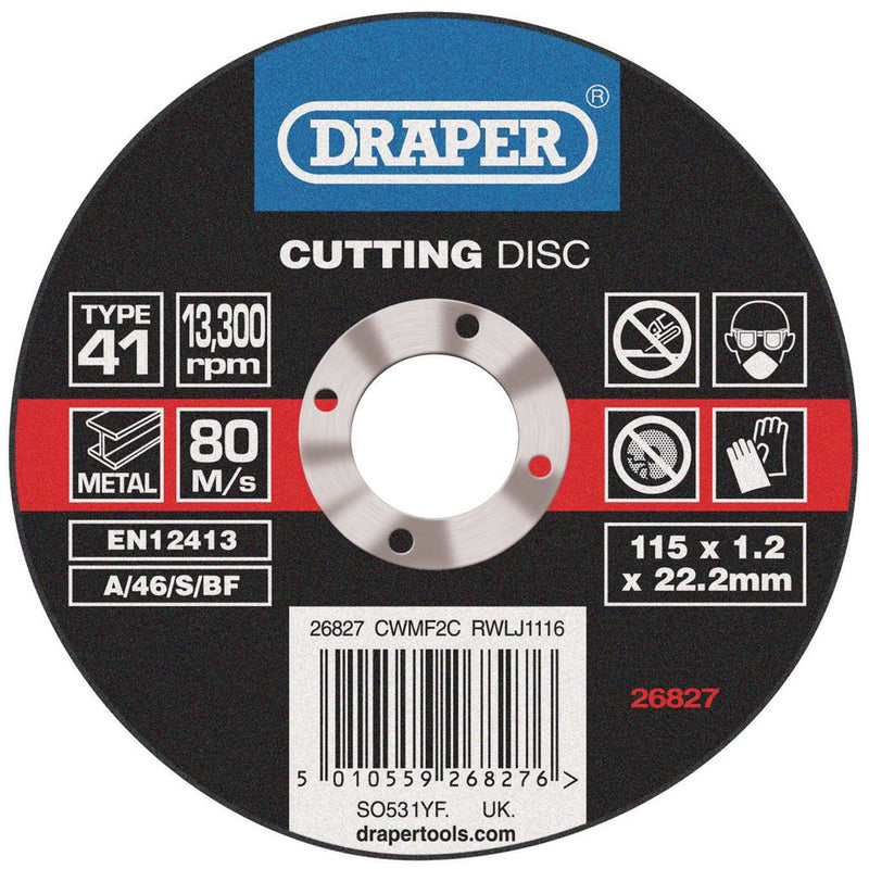 Draper Flat Metal Cutting Disc 115 x 1.2 x 22.2mm