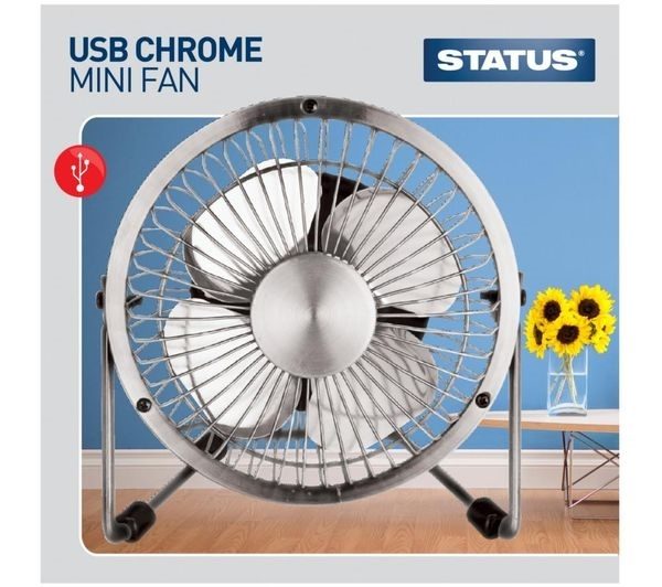 USB 4" Portable Fan - Chrome
