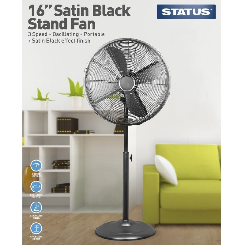 16" Satin Black Stand Fan