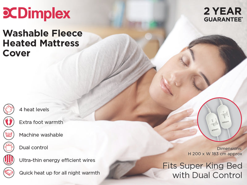 Dimplex Super King Washable Fleece Heated Mattress Cover with Dual Control