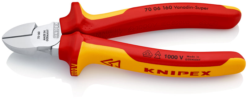 Knipex 70 06 160 Diagonal Cutter insulated with multi-component grips, VDE-tested chrome-plated 160 mm