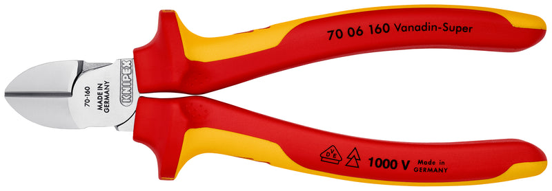 Knipex 70 06 160 Diagonal Cutter insulated with multi-component grips, VDE-tested chrome-plated 160 mm