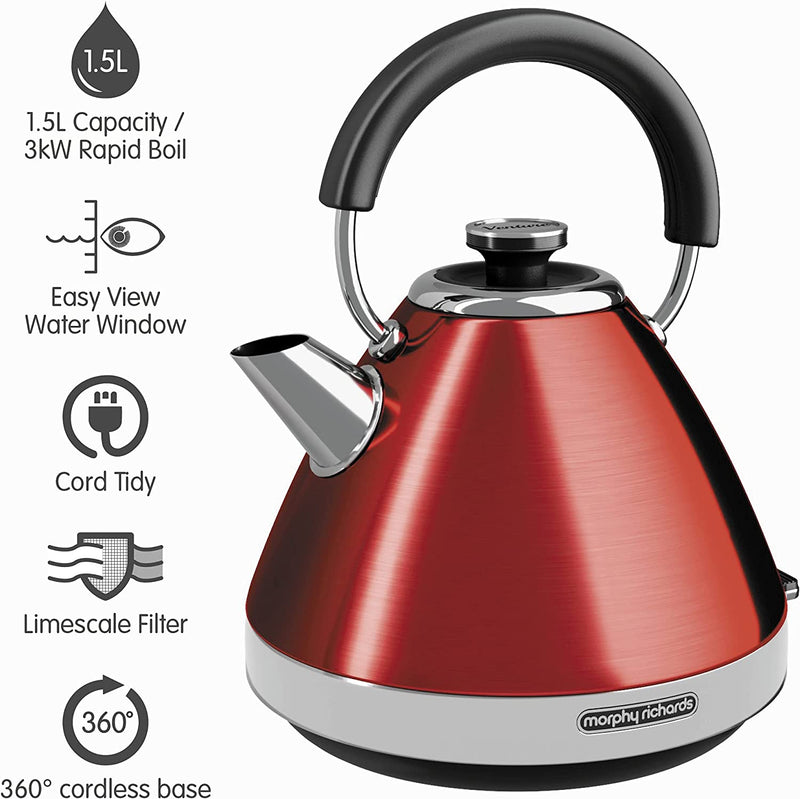 Morphy Richards Venture 1.5L Pyramid Kettle, Red