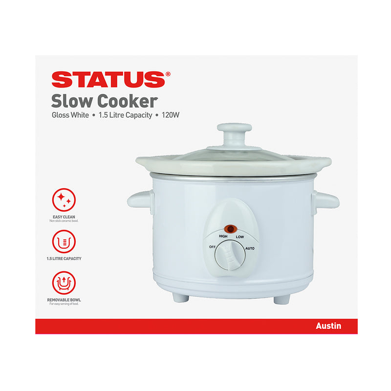 Status Austin - White - 120w - 1.5 Litre - Round Slow Cooker - 3 Settings