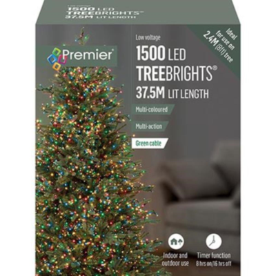 Premier Decorations 1500 LED Multi Action TreeBrights, Multi Coloured