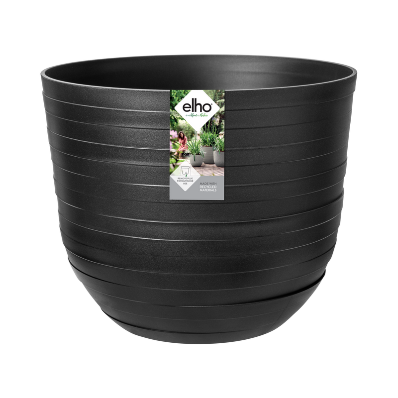 Fuente Rings 30cm Round Plastic Indoor & Outdoor Plant Pot - Onyx Black