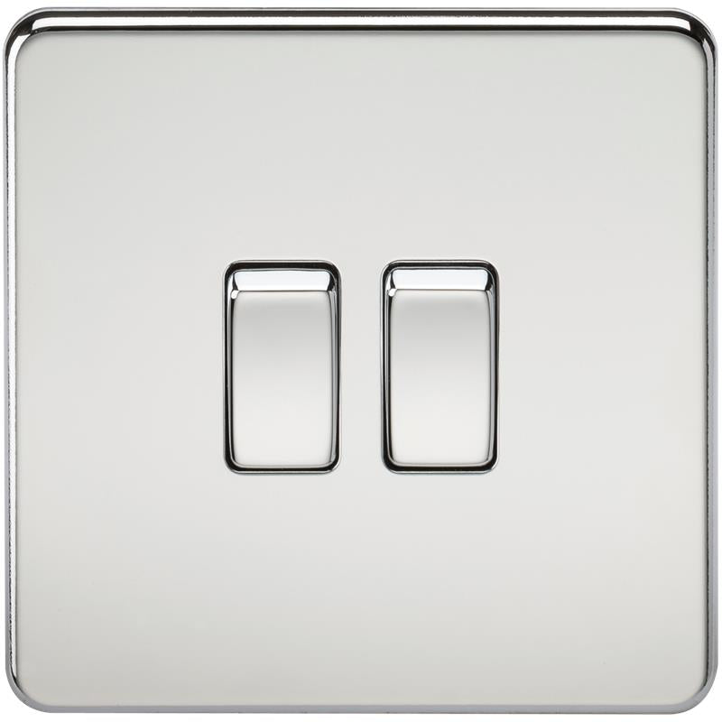 10A 2G 2 Way 230V Screwless Polished Chrome Electric Wall Plate Switch