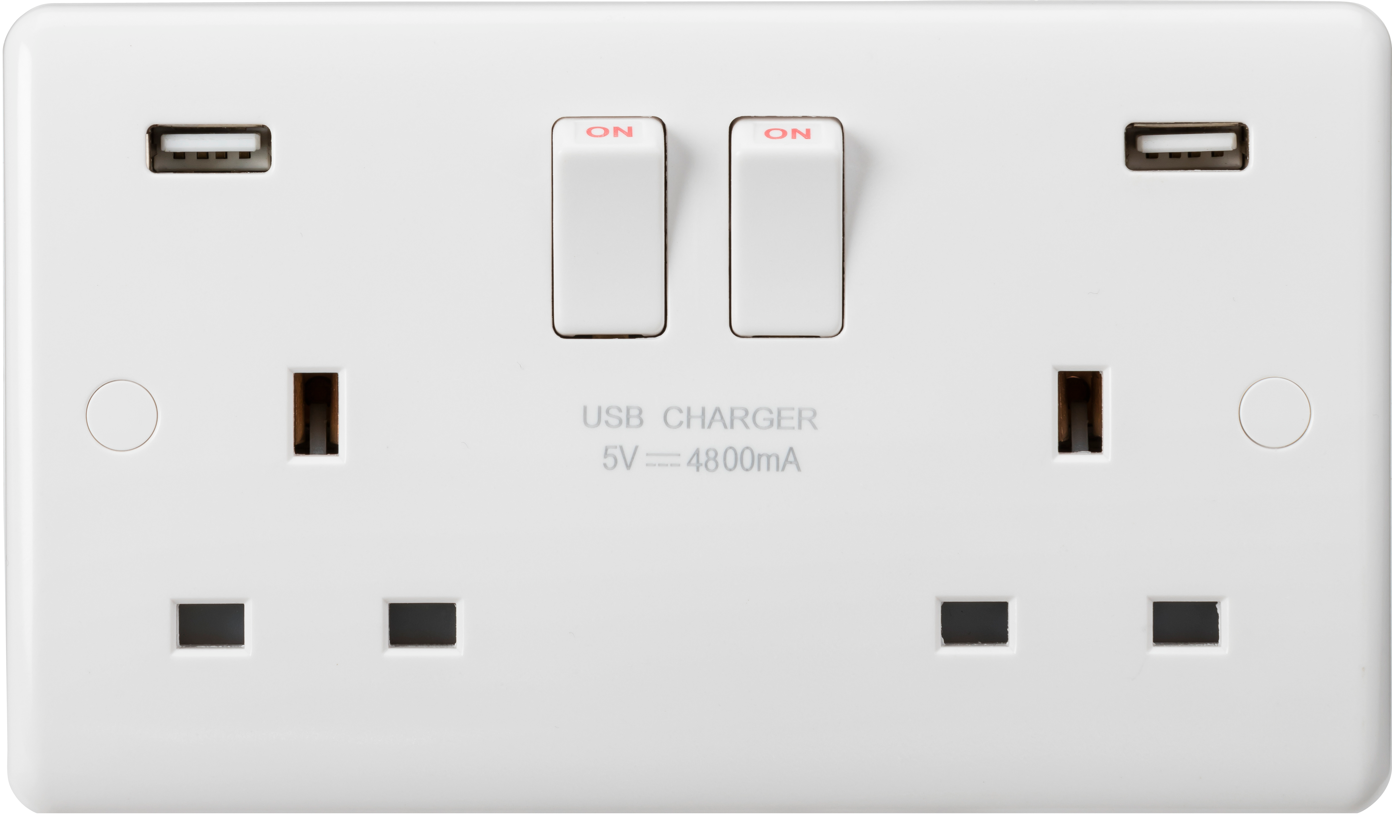 Curved Edge 13A 2G DP Switched Socket with Dual USB Charger (5V DC 4.8A shared)