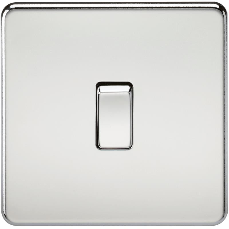 10A 1G 2 Way 230V Screwless Polished Chrome Electric Wall Plate Switch