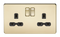 2G DP 13A Screwless Polished Brass 230V UK 3 Pin Switched Electric Wall Socket - Black Insert