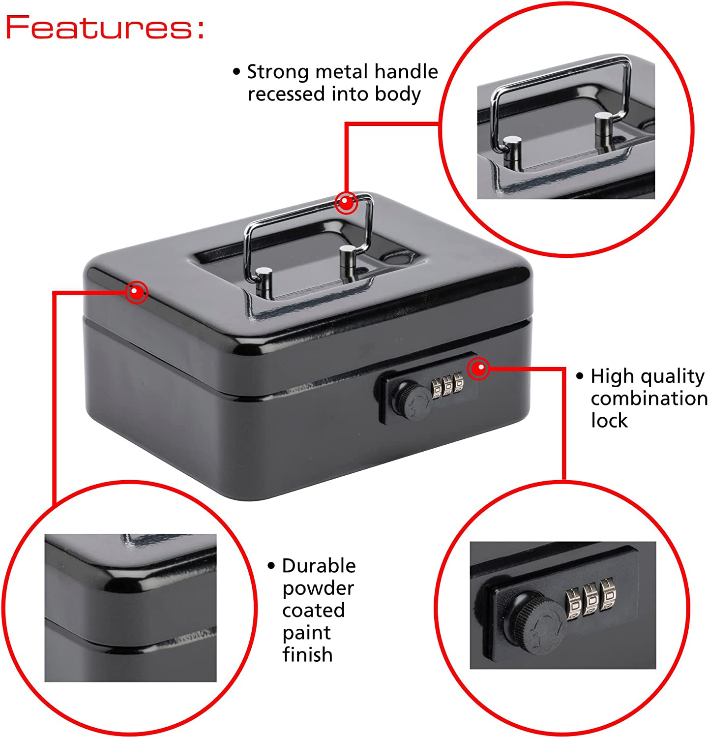 8 Combination Cash Box - Black