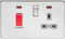 Screwless 45A DP switch and 13A switched socket with neons - polished chrome with grey insert