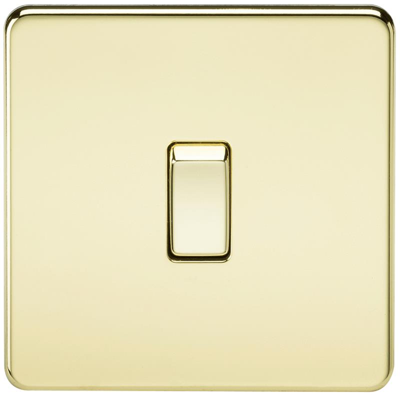 20A 1G DP 230V Screwless Polished Brass Electric Wall Plate Switch