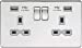 13A 2G switched socket with dual USB charger A + A (2.4A) - Polished chrome with grey insert