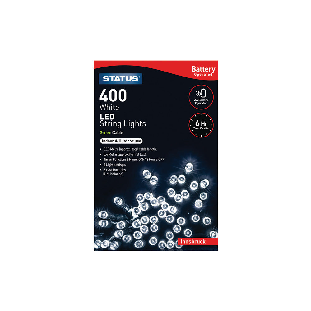 400 LED Indoor/Outdoor Battery String Lights - White