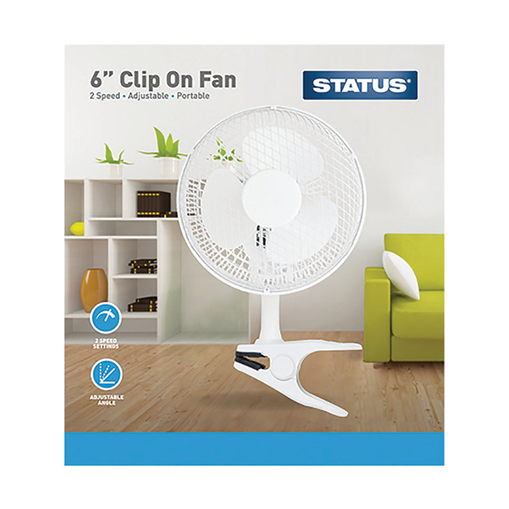 6 Inch White Clip On Fan - 2 Speed Settings