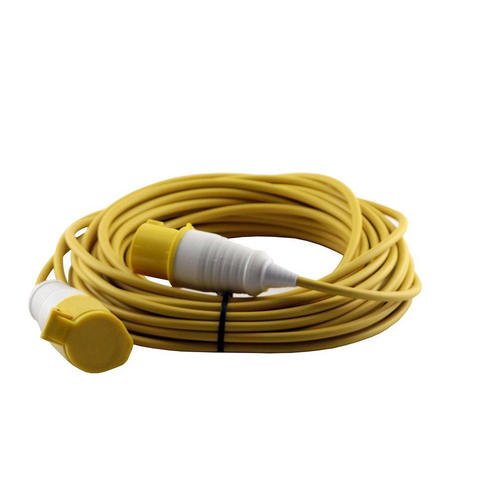 16A 110V Yellow Arctic Male to Female Electric Mains Hook Up Extension Cable Lead - 5m