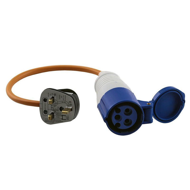 16A 230V Orange UK 3 Pin Plug to Female Hook Up Extension Cable Lead - 10m