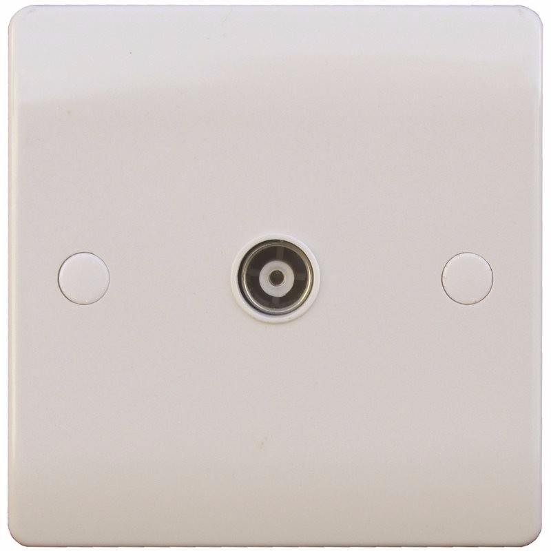 Sline White Coaxial TV Outlet Un-Isolated Single Wall Plate