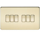 10A 6G 2 Way 230V Screwless Polished Brass Electric Wall Plate Switch