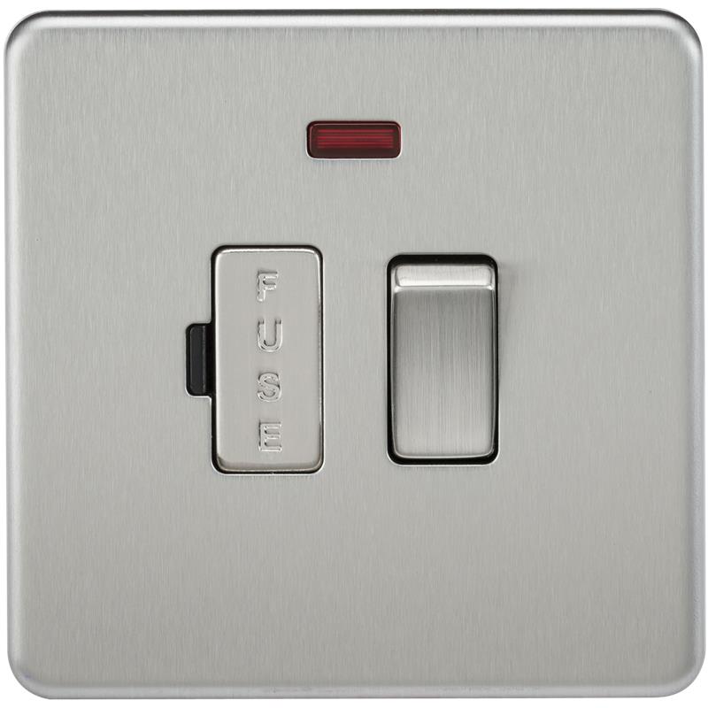13A Screwless Brushed Chrome Switched Fused Spur Connector Unit with Neon